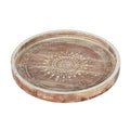 16" Carved Wooden Whitewash Round Tray